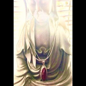 925 Sterling large Red jasper pendant/chain Boho Western Zen